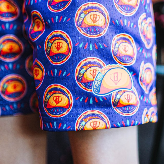 Home Plate Heat Shorts - Purple Red Taco Pattern Mesh Athletic Shorts