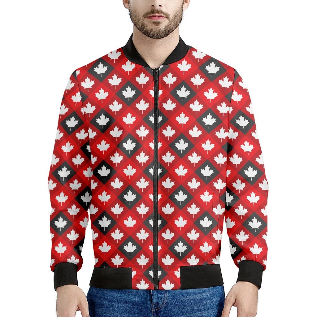 Canada Maple Leaf Pattern Print Men's Bomber Jacket - Premium Polyester Blend