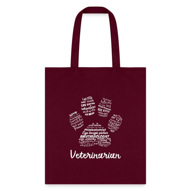 Veterinarian Pawprint Cotton Tote Bag - Vet Tech Student Receptionist Gift