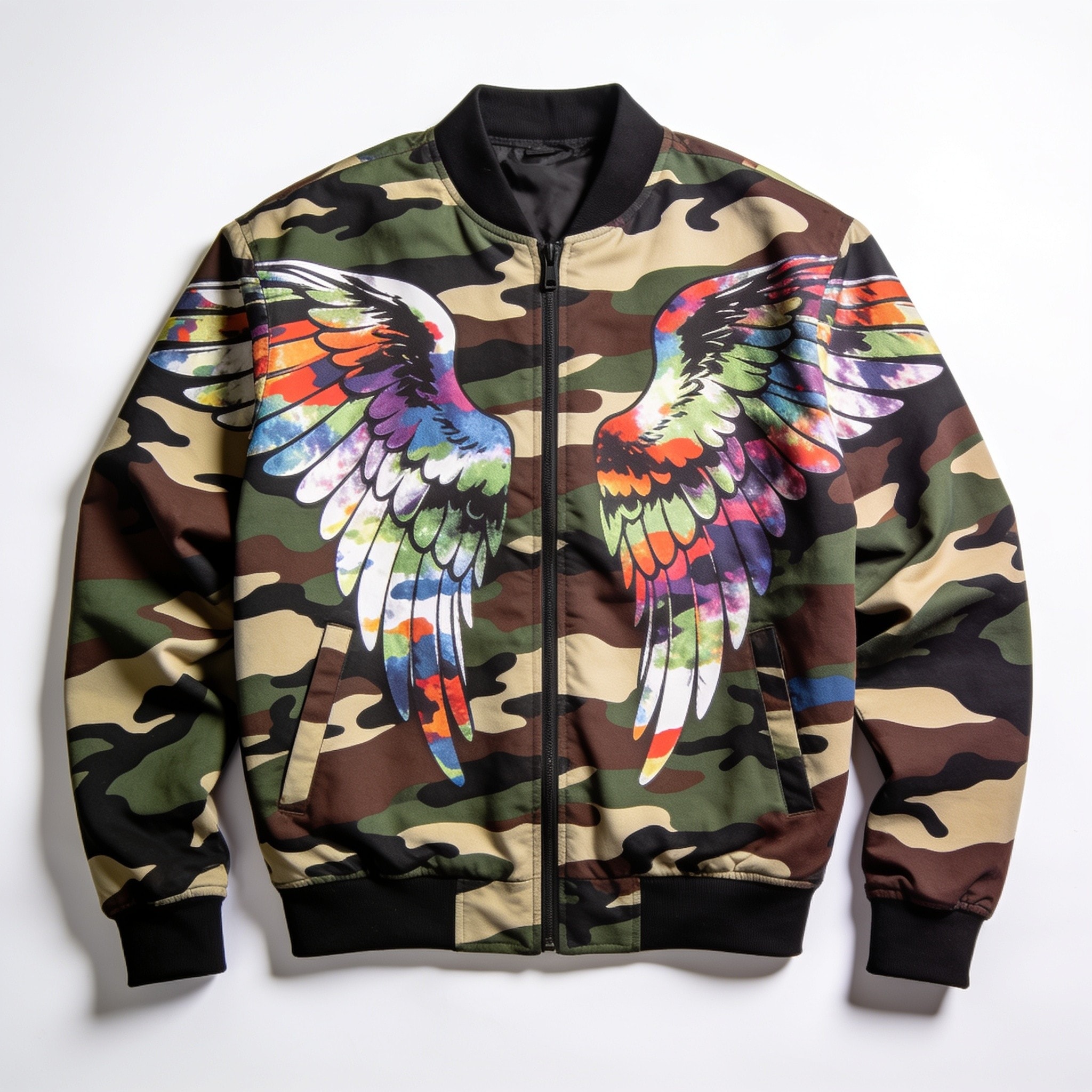 Camouflage Dazzle Wings Pattern Print Men's Bomber Jacket