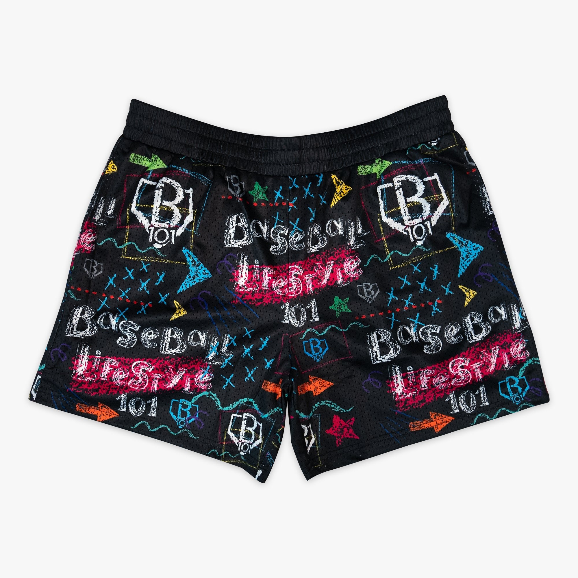 Chalkboard Shorts - Baseball Lifestyle Mesh Athletic Shorts with Allover Pattern