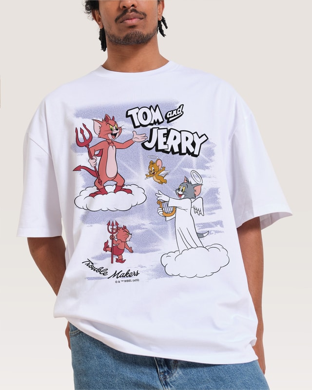 Heaven and Hell Oversized Tom and Jerry Graphic Tee - Unisex 90s Boxy Fit