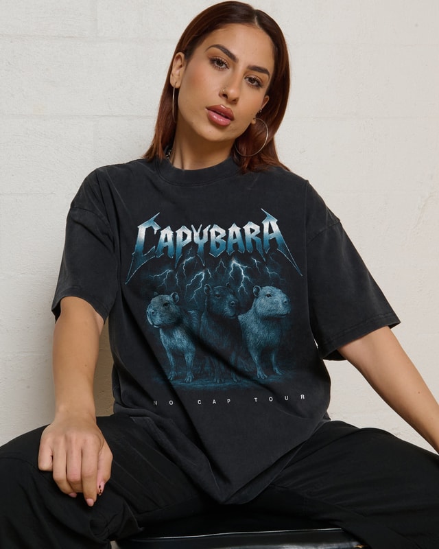 Capybara No Cap Tour Oversized Graphic T-Shirt Unisex 100% Combed Cotton
