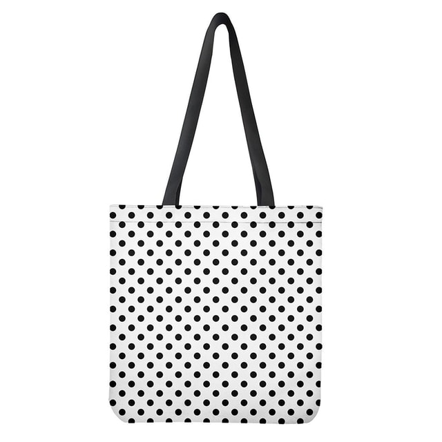 White Black Polka Dot Pattern Print Polyester Tote Bag