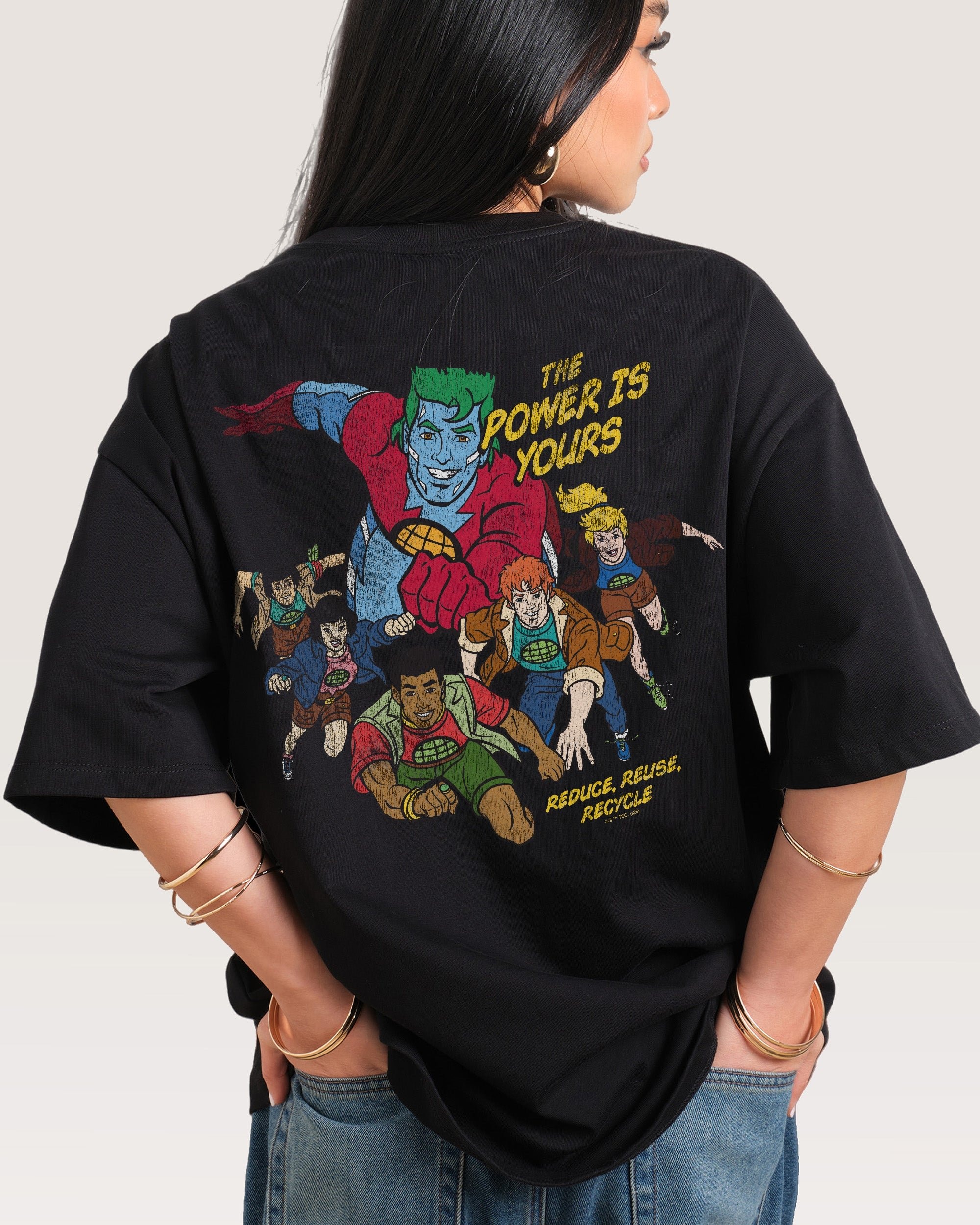 Captain Planet The Power Is Yours Oversized Graphic T-Shirt Unisex 100% Combed Cotton