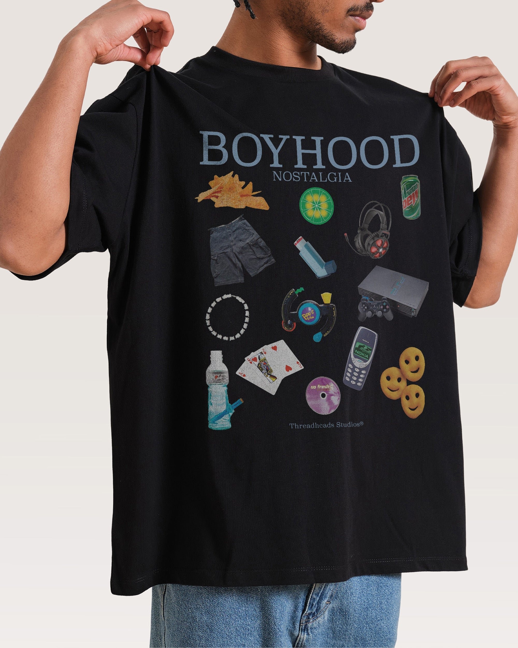 Boyhood Nostalgia Oversized Graphic Tee - Threadheads 90s Boxy Fit 100% Combed Cotton