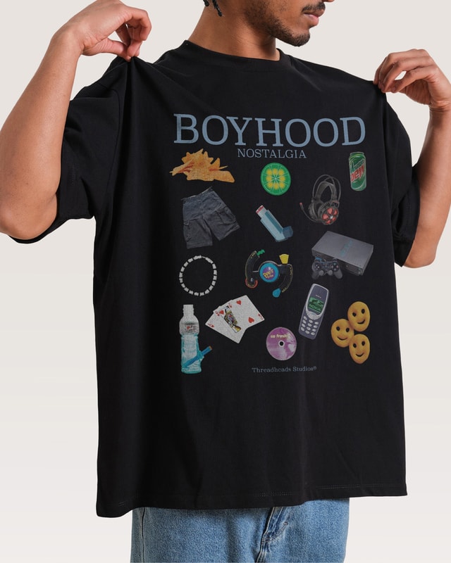 Boyhood Nostalgia Oversized Graphic Tee - Threadheads 90s Boxy Fit 100% Combed Cotton