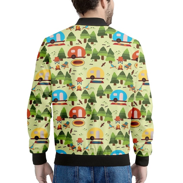 Camping Picnic Pattern Print Men's Bomber Jacket - Premium Polyester Blend