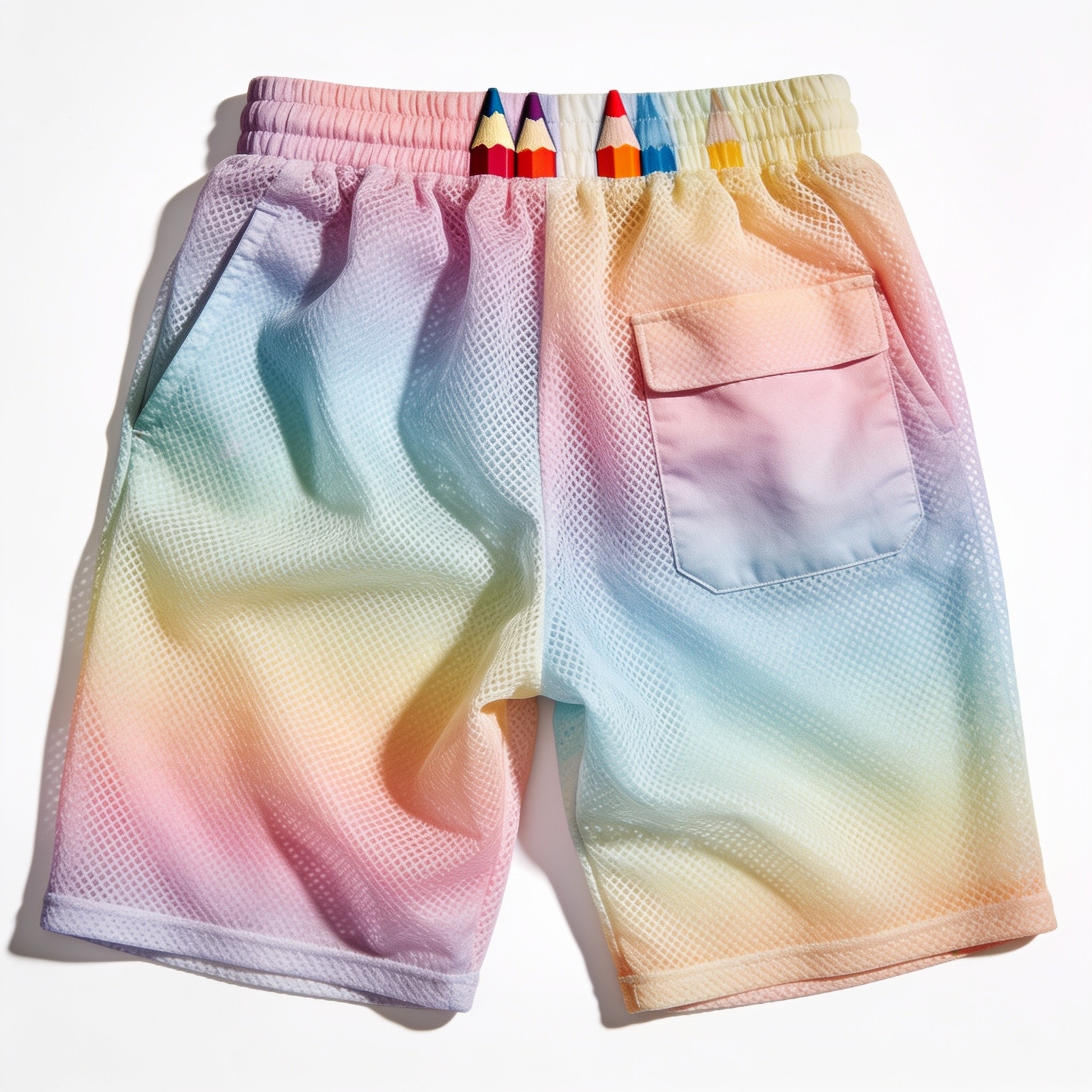 Crayon Shorts - Cotton Candy Gradient Mesh Athletic Shorts with Pockets