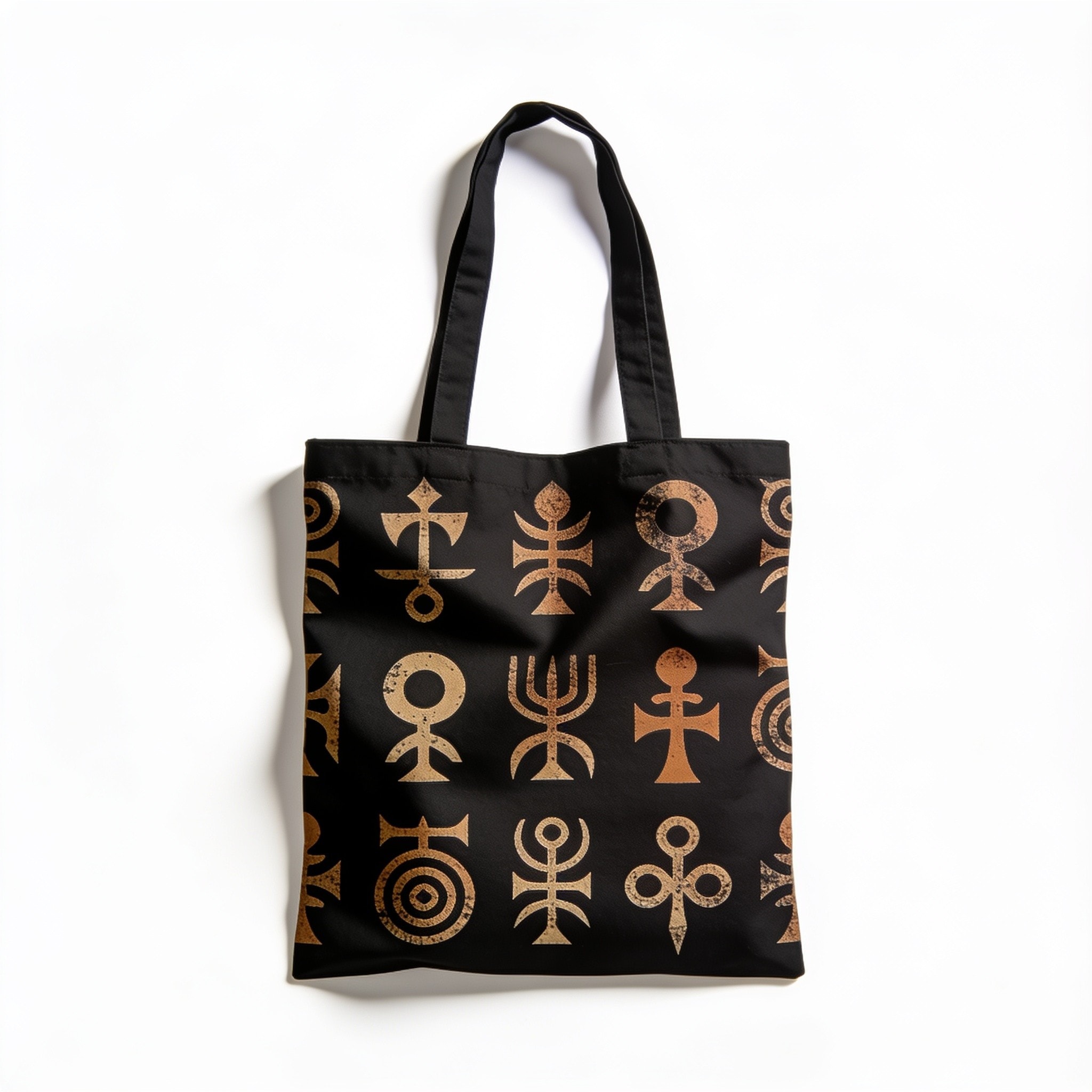 West Adinkra Symbols Pattern Print Tote Bag - Polyester Double-Sided Lightweight