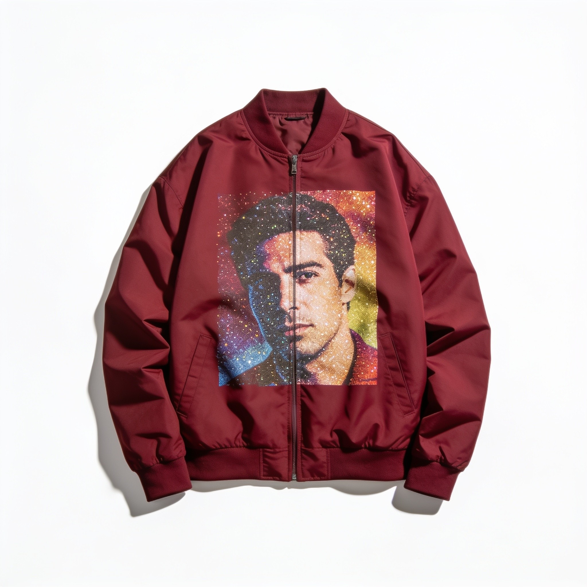 Burgundy Glitter Print Men's Bomber Jacket - Premium Polyester Blend
