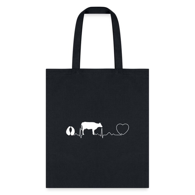 Cow Pulse Cotton Tote Bag - Large Animal Vet Design, 100% Cotton Canvas, 15.5x14.5 inches, Q-Tees