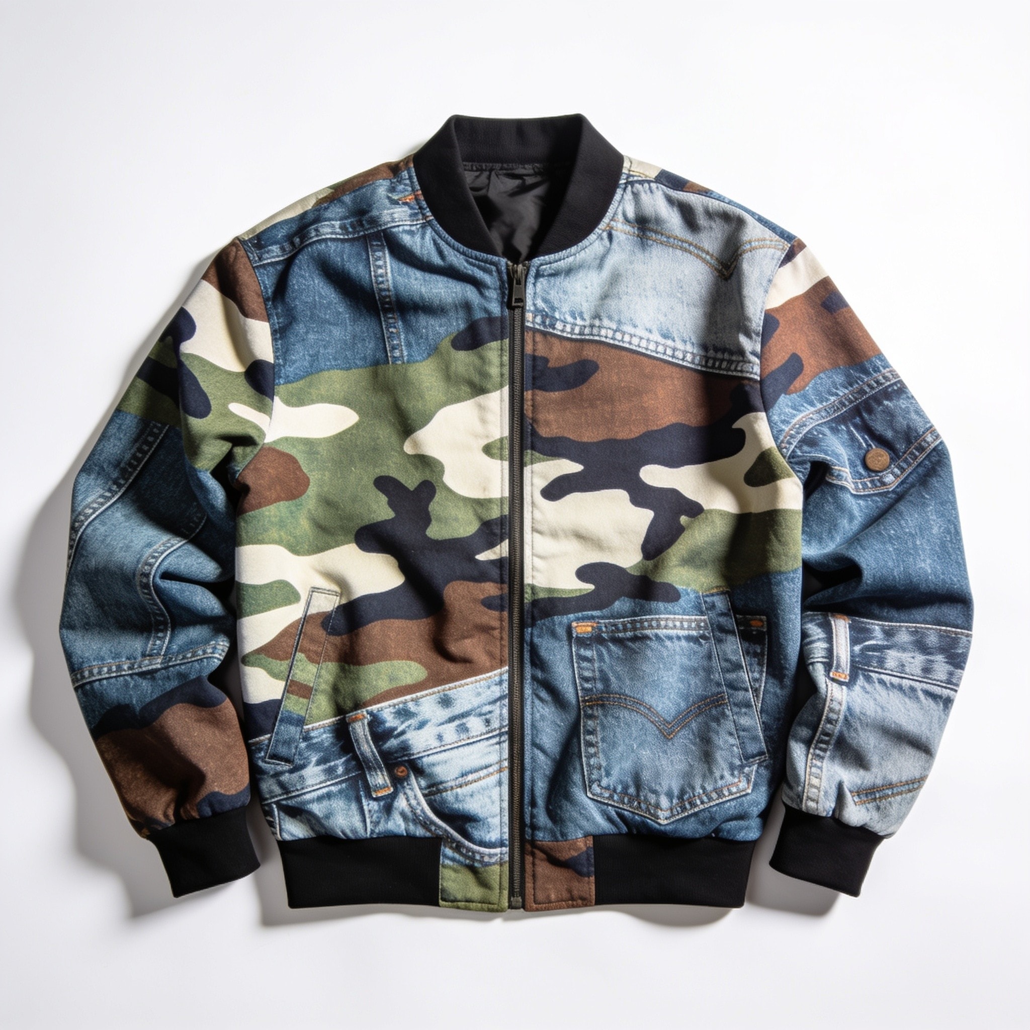 Camouflage Denim Jeans Pattern Print Men's Bomber Jacket