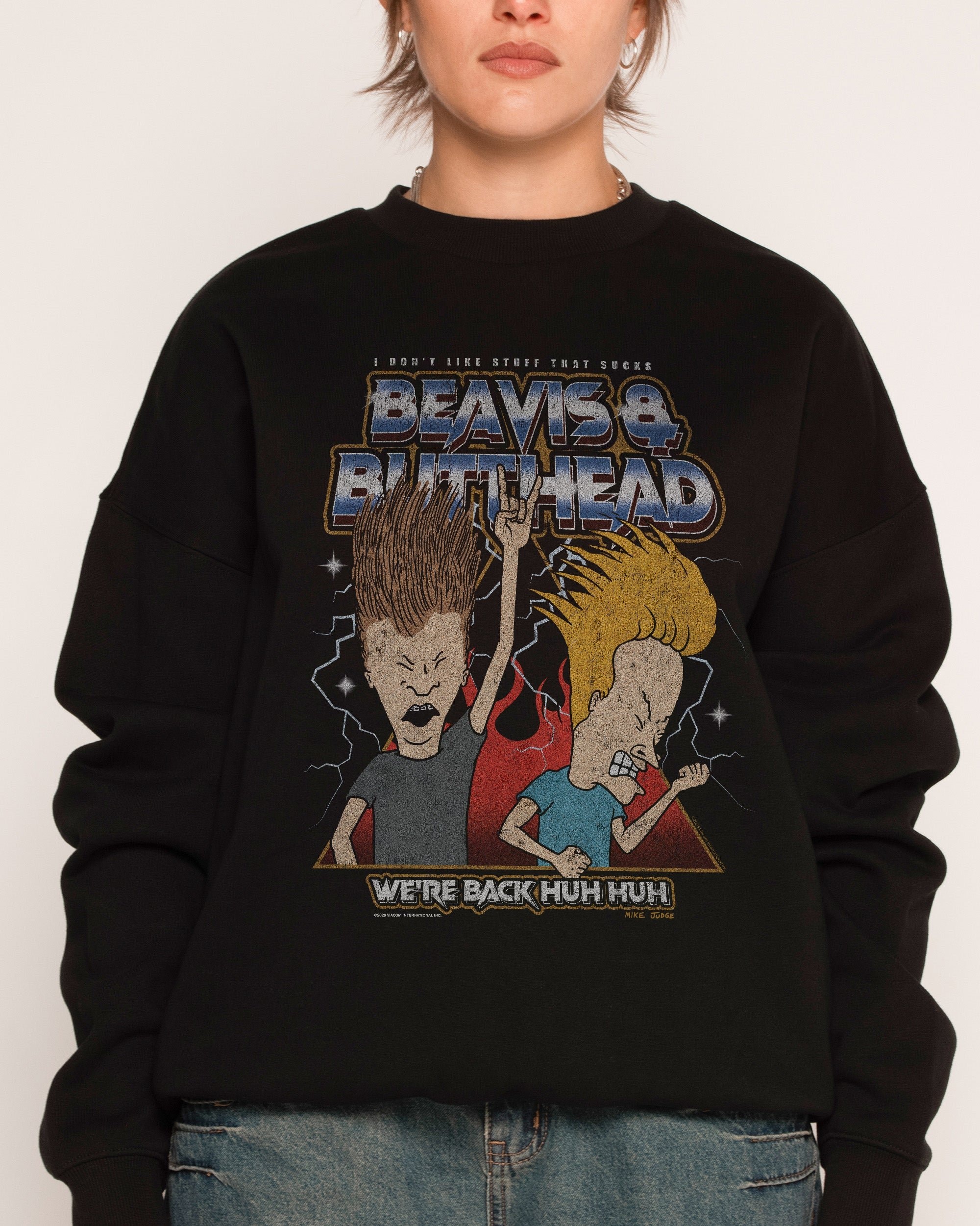 Heh Heh Metalheads Beavis and Butt-Head Unisex Sweatshirt 340gsm Cotton-Poly Blend
