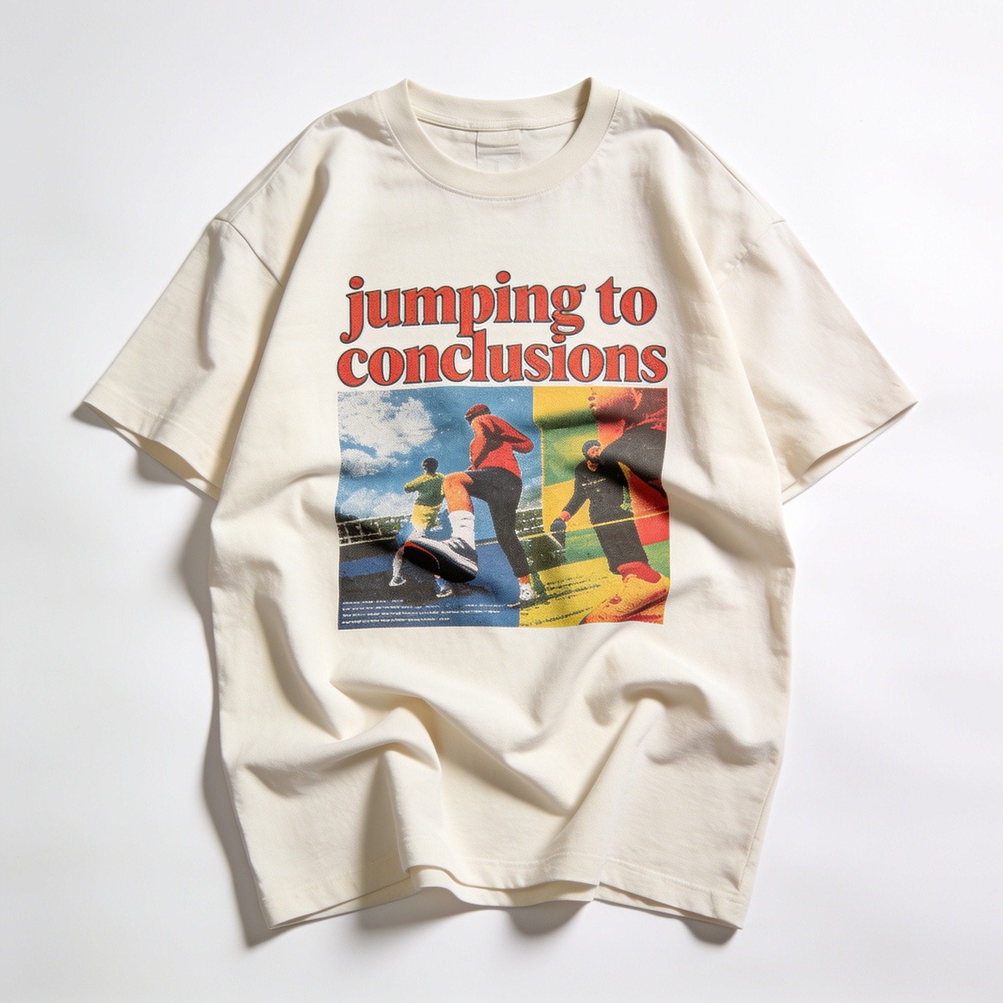 Jumping To Conclusions Oversized Graphic Tee - Unisex 90s Boxy Fit 100% Combed Cotton