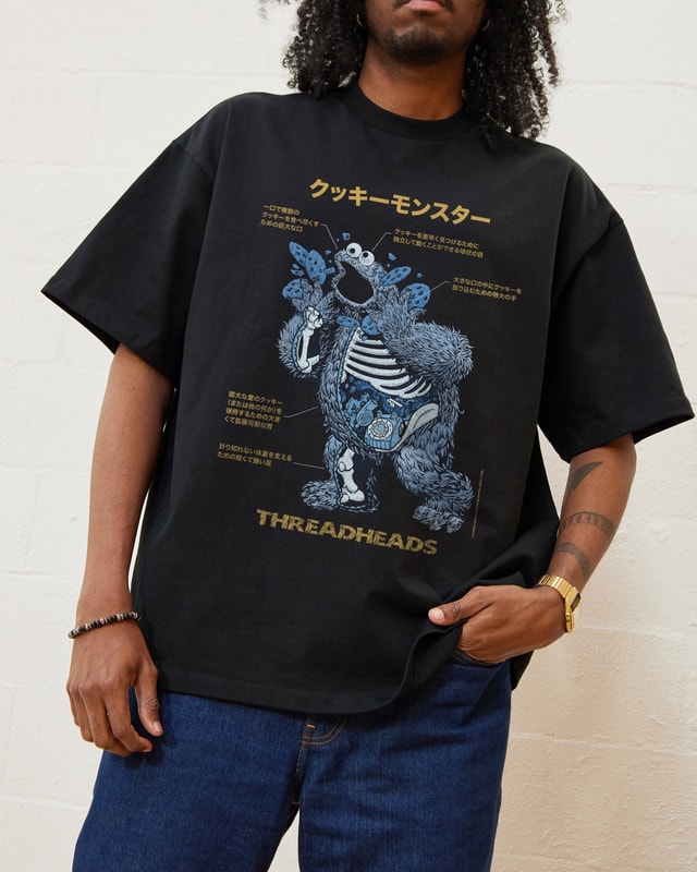 Cookie Monster Anatomy Oversized Graphic T-Shirt Unisex 90s Boxy Fit Cotton Tee