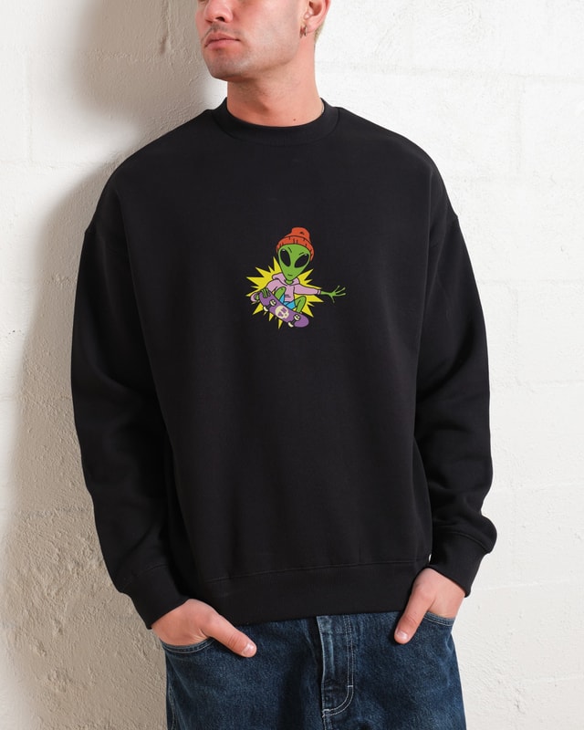 Alien Skate Unisex Sweatshirt - Threadheads Graphic Print 340gsm Cotton-Poly Blend