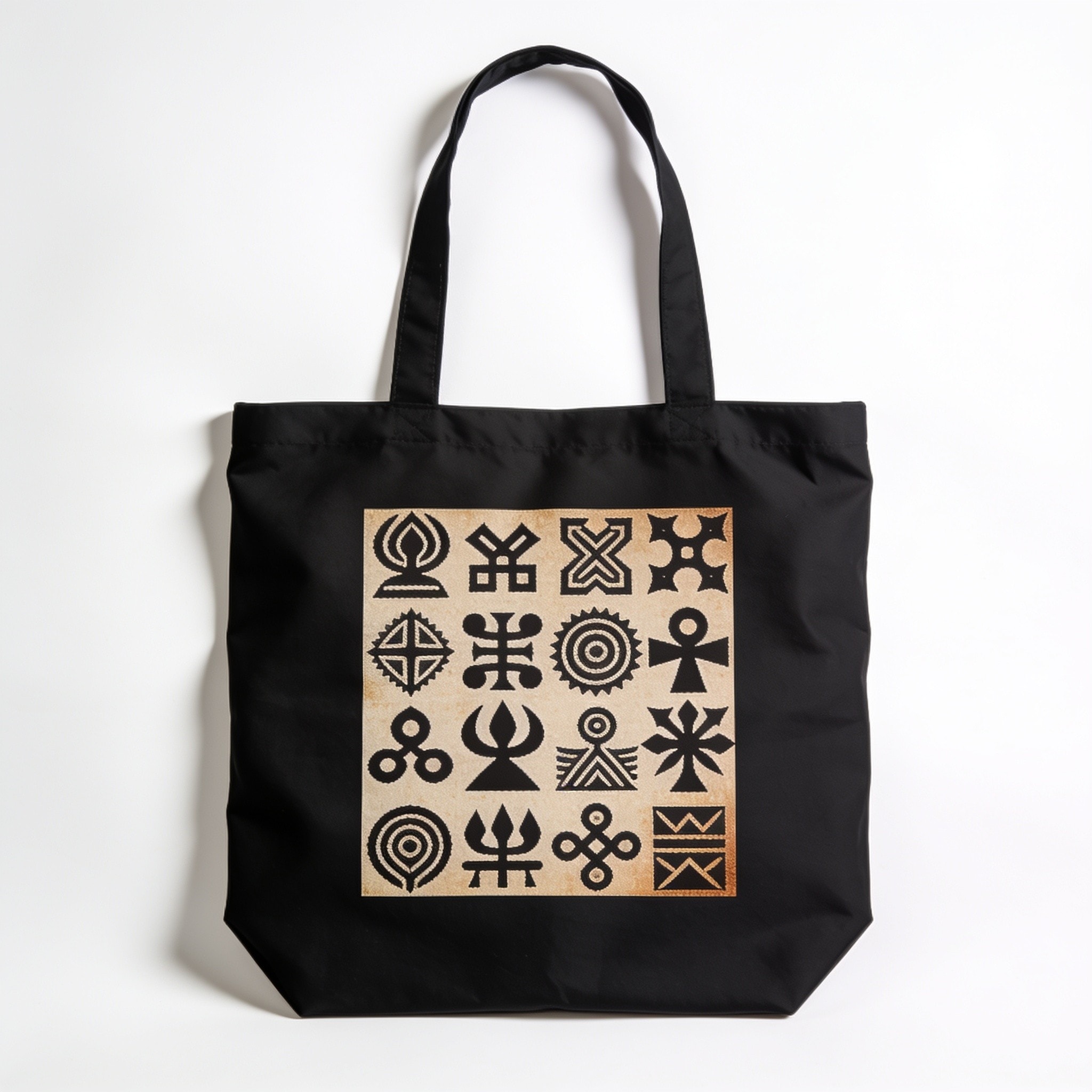 West African Adinkra Symbols Print Tote Bag - Polyester Double-Sided Lightweight