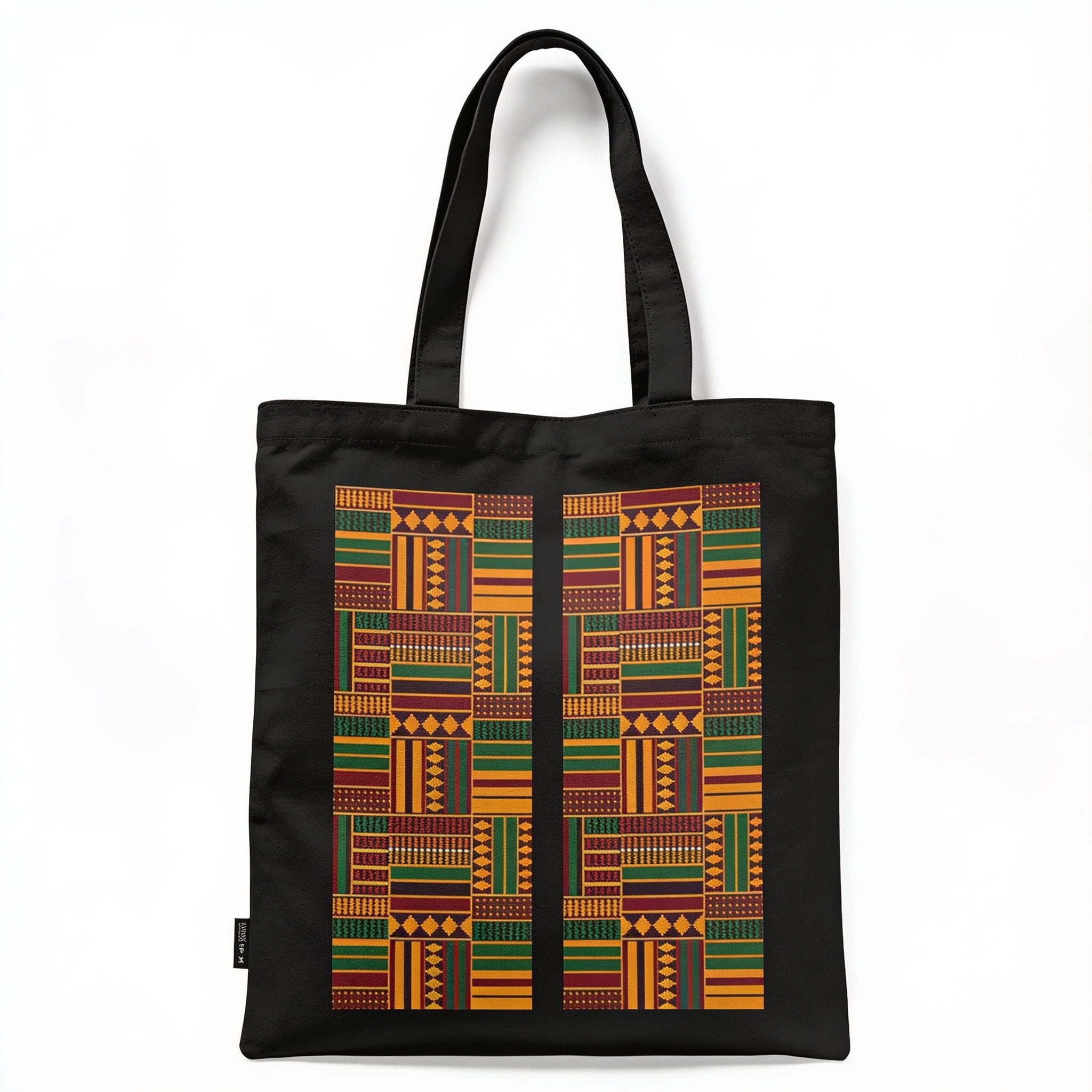 West African Kente Tribal Pattern Print Tote Bag, Polyester, Double-Sided Print
