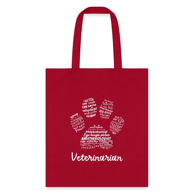 Veterinarian Pawprint Cotton Tote Bag - Vet Tech Student Receptionist Gift