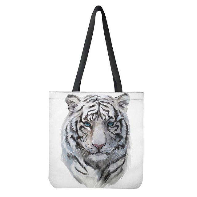 Watercolor White Bengal Tiger Print Tote Bag - Polyester Double-Sided Lightweight