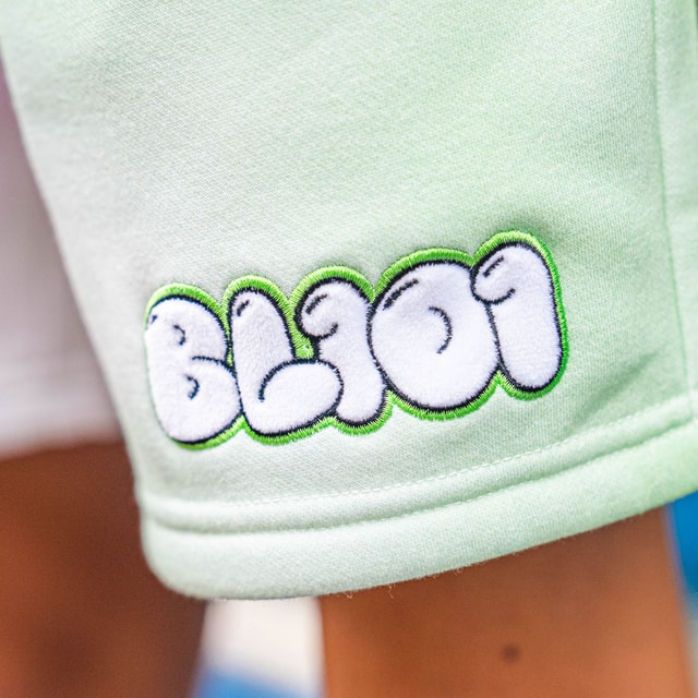 Cotton Candy Sweatshorts - Sour Apple Fleece Shorts with Chenille Patch