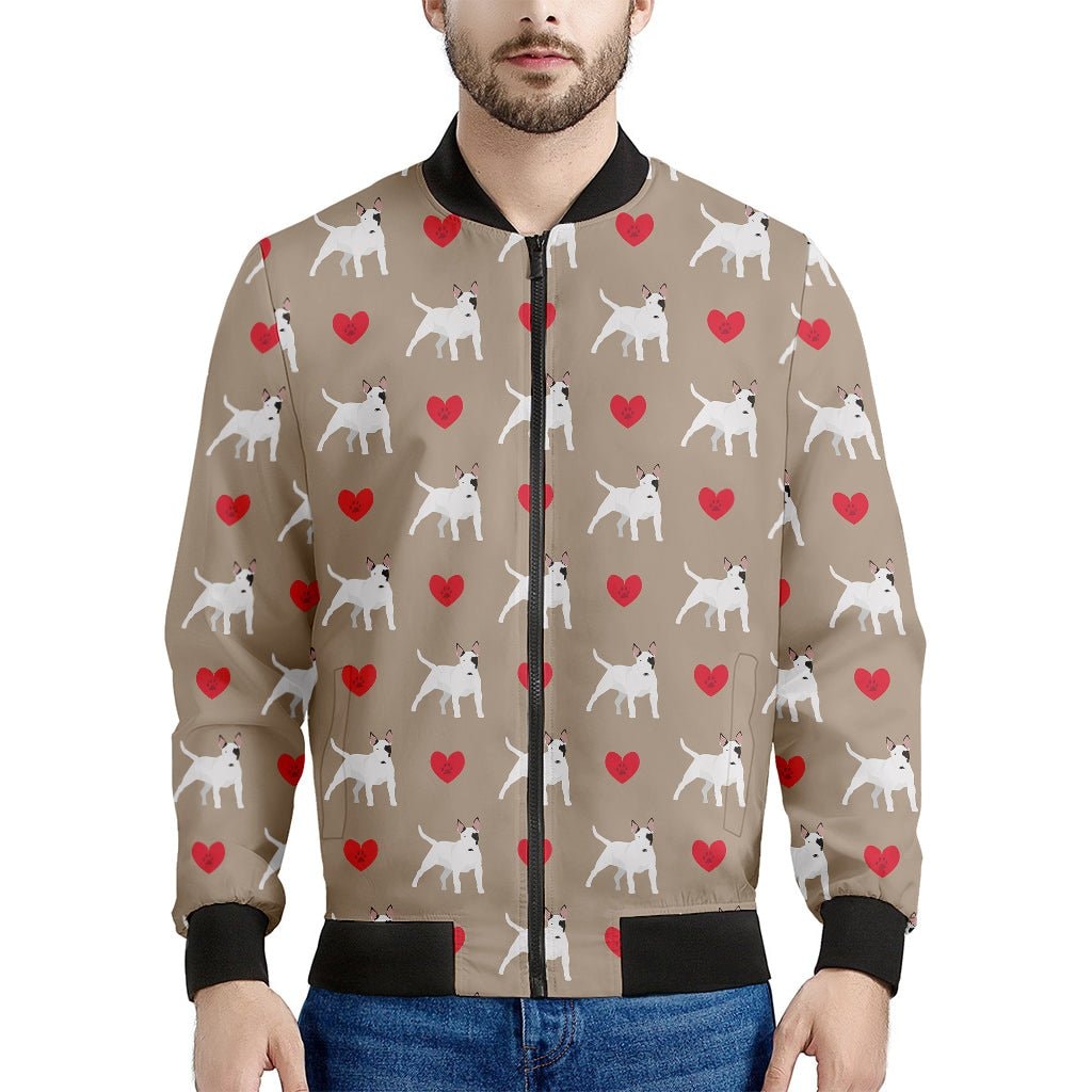 Bull Terrier Heart Pattern Print Men's Bomber Jacket - Premium Polyester Blend