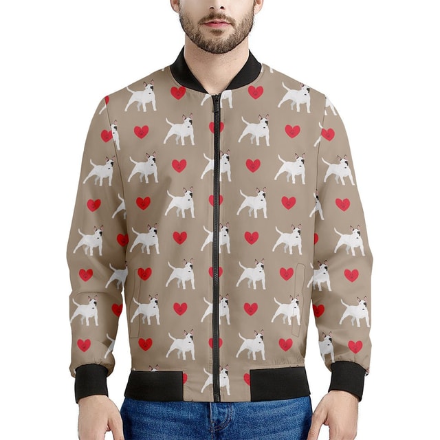 Bull Terrier Heart Pattern Print Men's Bomber Jacket - Premium Polyester Blend