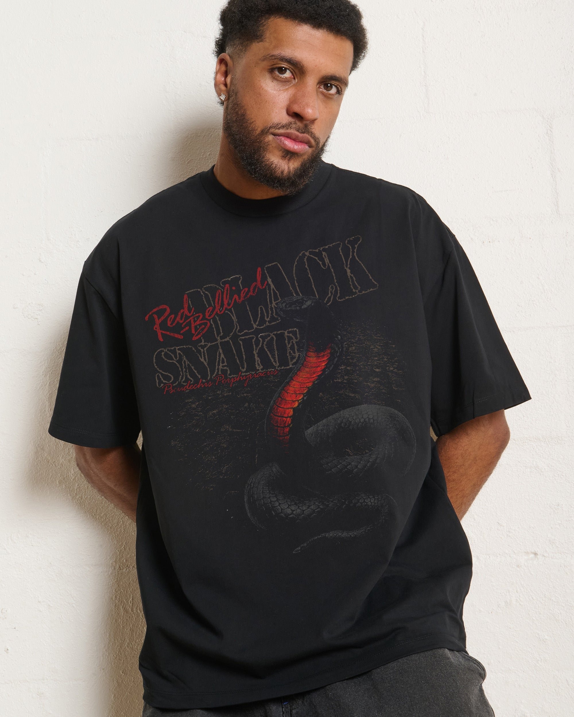 Red Bellied Black Snake Oversized Tee - Threadheads 90s Boxy Fit Heavyweight Cotton T-Shirt