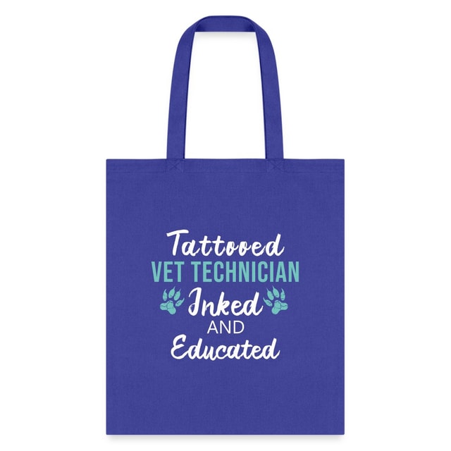 Inked and Educated Vet Technician Tote Bag - 18x18 Inch Black Lined Polyester Poplin