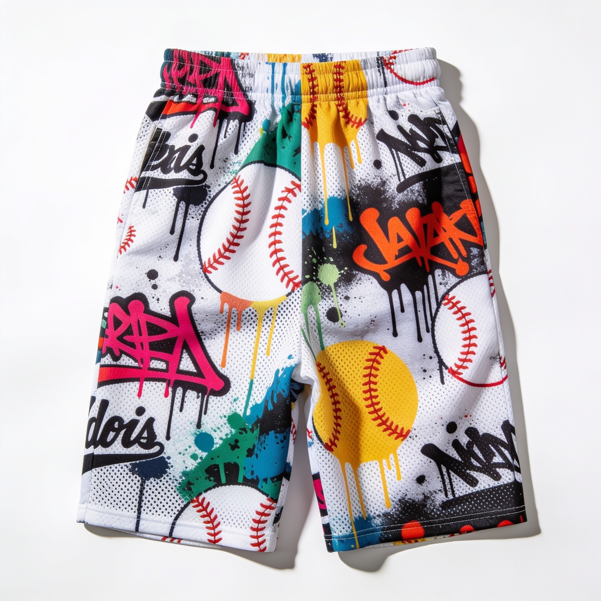 Graffiti Drip Mesh Shorts - Baseball Streetwear Allover Print