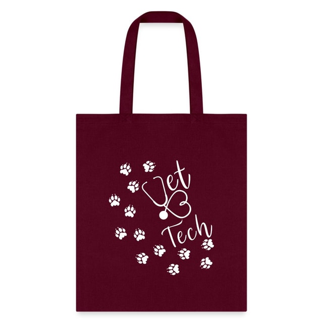 Vet Tech Paw Prints Stethoscope Tote Bag - 100% Cotton Canvas 15.5x14.5 inches