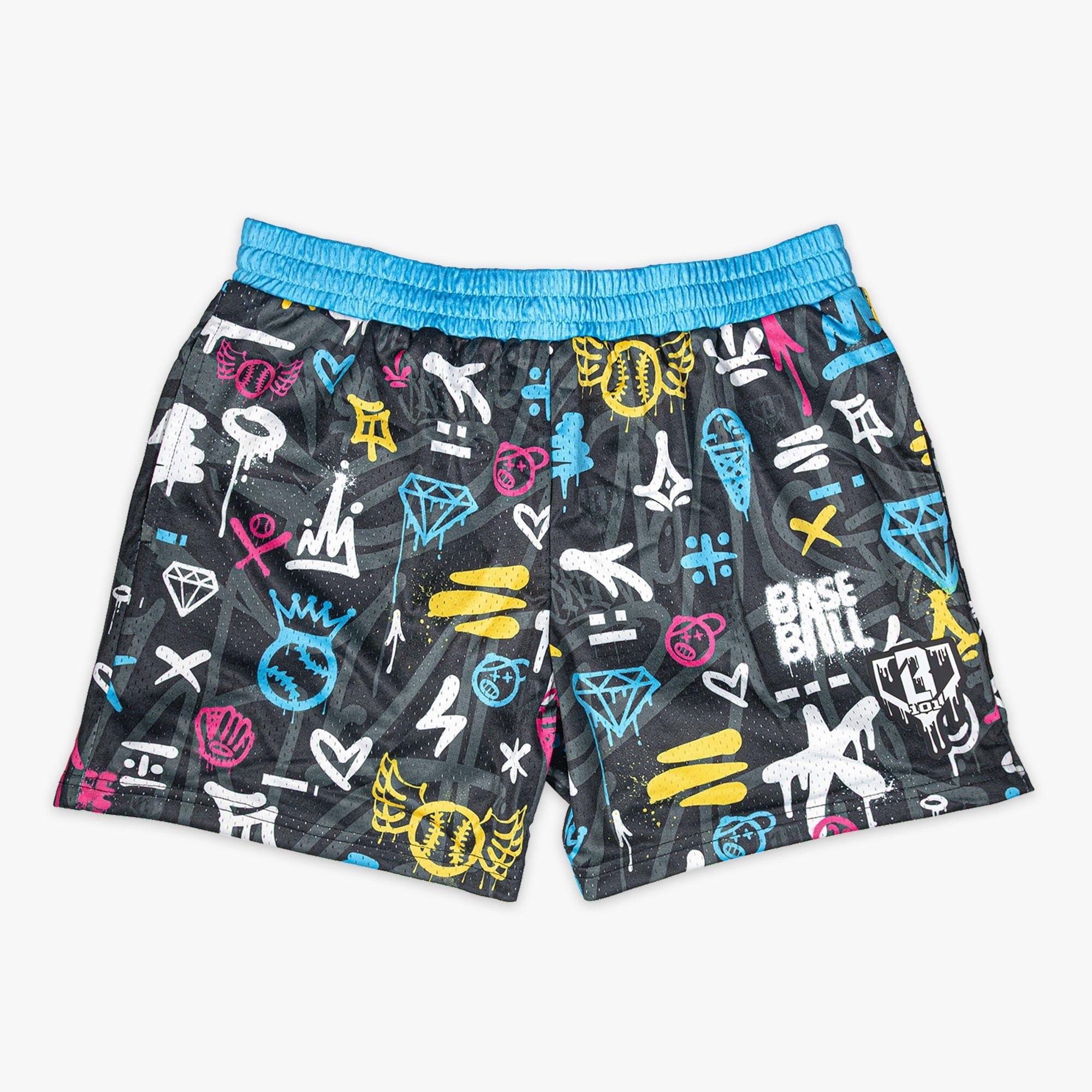 Graffiti Drip Mesh Shorts - Baseball Streetwear Allover Print