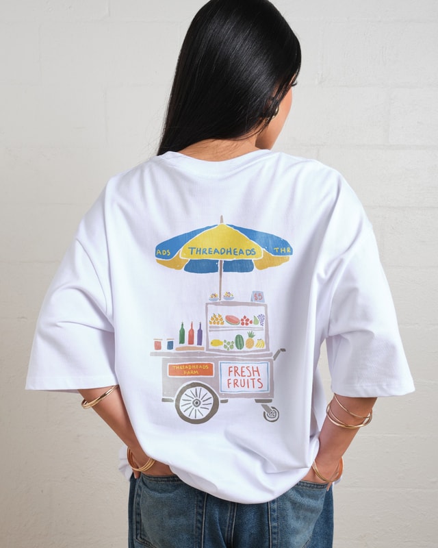 Fresh Fruits Oversized Graphic Tee - Unisex 90s Boxy Fit 100% Combed Cotton