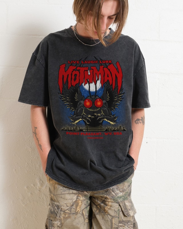 Mothman Live Laugh Lurk Oversized Graphic Tee Unisex 90s Boxy Fit 100% Combed Cotton