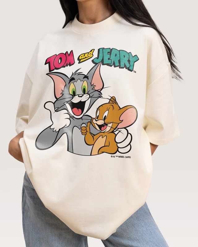 Troublemakers Oversized Tom and Jerry Graphic Tee - Unisex 90s Boxy Fit 100% Cotton