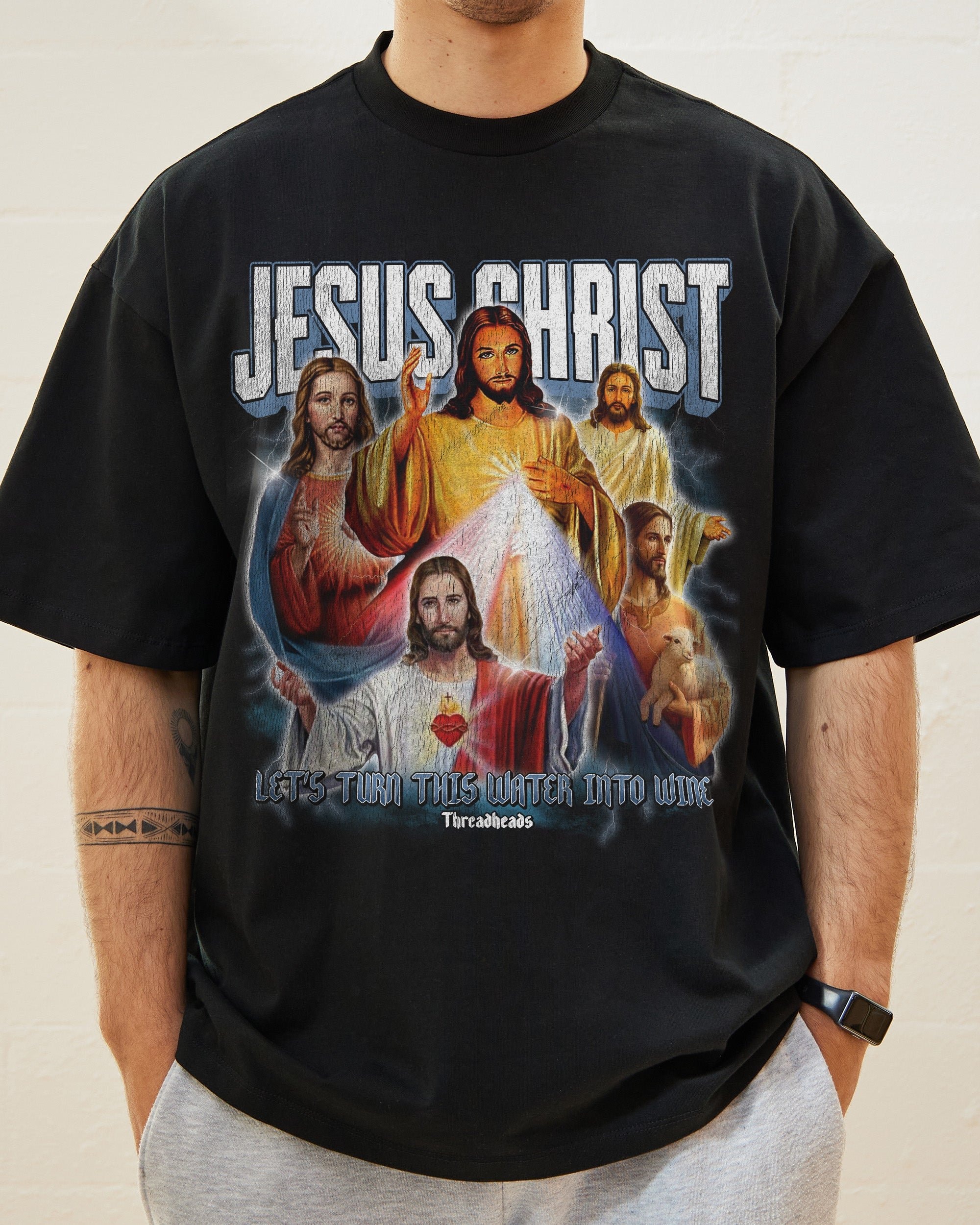 Vintage Jesus Christ Oversized Graphic Tee Unisex 90s Boxy Fit 100% Combed Cotton
