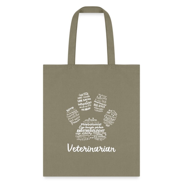 Veterinarian Pawprint Cotton Tote Bag - Vet Tech Student Receptionist Gift