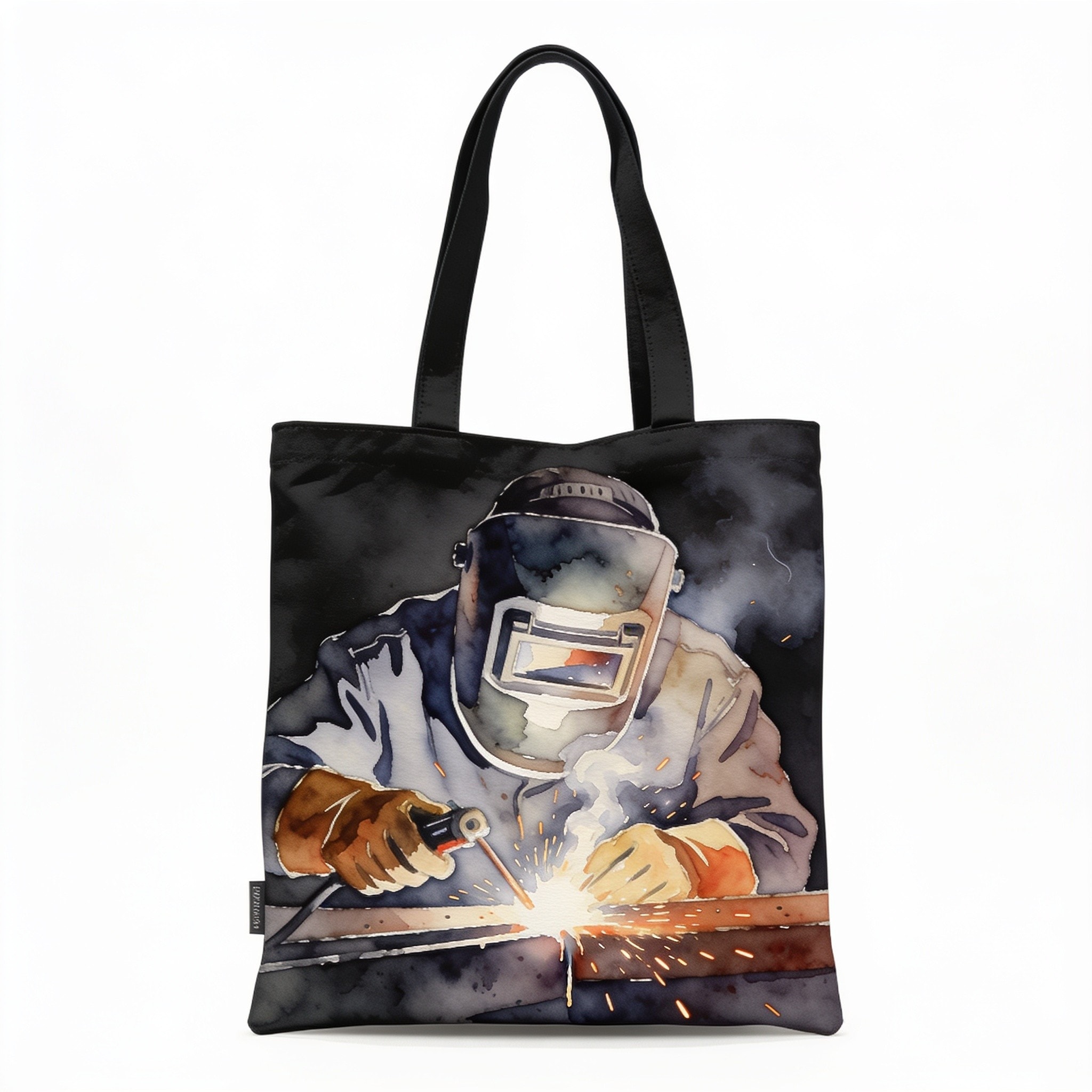 Watercolor Welder Pattern Print Tote Bag - Polyester Double-Sided Lightweight Shoulder Bag