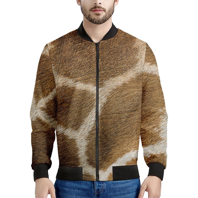 Brown Giraffe Print Men's Bomber Jacket - Premium Polyester Blend